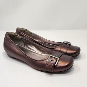 Ecco Women Metallic Rose Gold Leather Comfort Flats Slip On Shoes Size 40 US 9